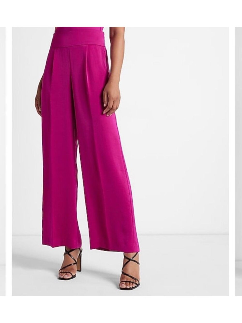 Express Wide Leg Super High Rise Satin Pants Magenta Pockets Elastic Waist NEW M